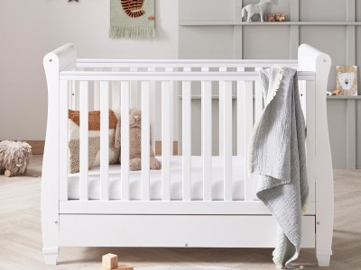 Babymore Eva Sleigh Drop Side Cot Bed - White | Baby Snooze
