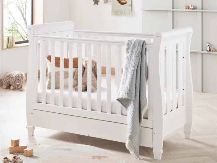 Babymore Eva Sleigh Drop Side Cot Bed - White