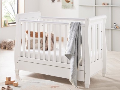 Babymore Eva Sleigh Drop Side Cot Bed - White | Baby Snooze