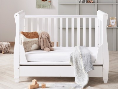 Babymore Eva Sleigh Drop Side Cot Bed - White | Baby Snooze