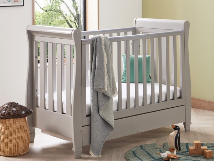 Babymore Eva Sleigh Drop Side Cot Bed - Grey | Baby Snooze