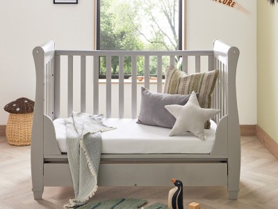 Babymore Eva Sleigh Drop Side Cot Bed - Grey | Baby Snooze