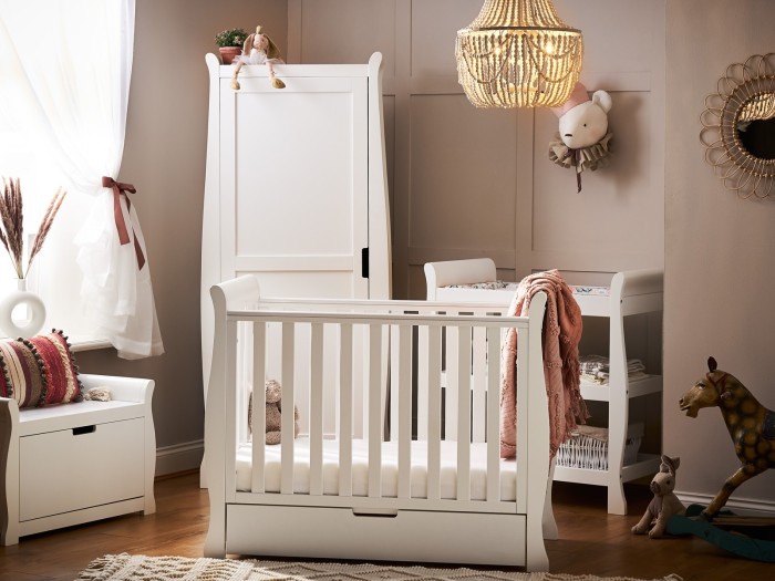 Stamford Space Saver Sleigh 3 Piece Room Set - White | Obaby