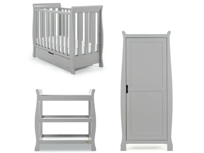 Obaby Stamford Space Saver Sleigh 3 Piece Room Set - Warm Grey