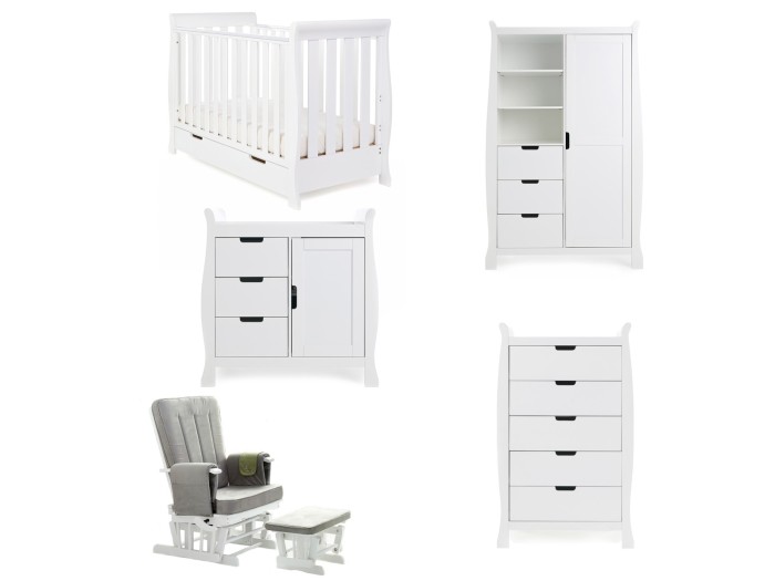 Stamford Mini Sleigh 5 Piece Room Set - White | Obaby