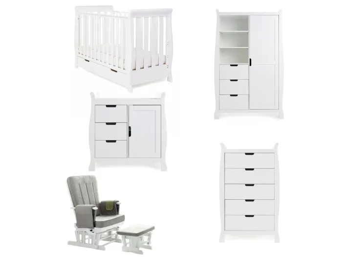 Obaby Stamford Mini Sleigh 5 Piece Room Set - White
