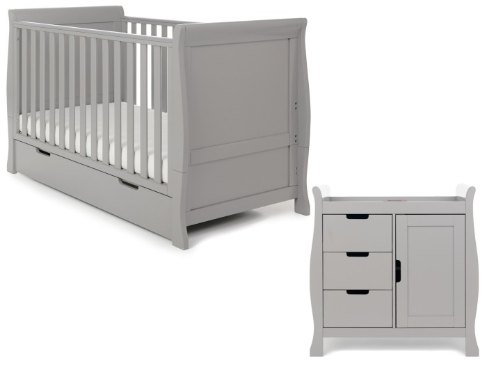 Stamford Classic Sleigh 2 Piece Room Set - Warm Grey | Obaby