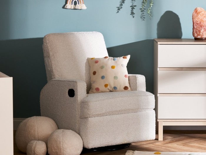 Obaby Madison Swivel Glider Recliner Chair in Bouclé Style