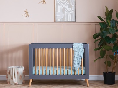 Obaby Maya Mini Cot Bed - Slate with Natural | Baby Snooze