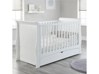 Lillian Sleigh Cot Bed with Drawer - White | Baby Snooze